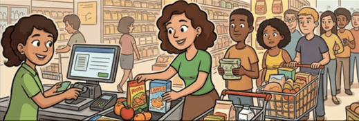 Grid de uma mulher no supermercado